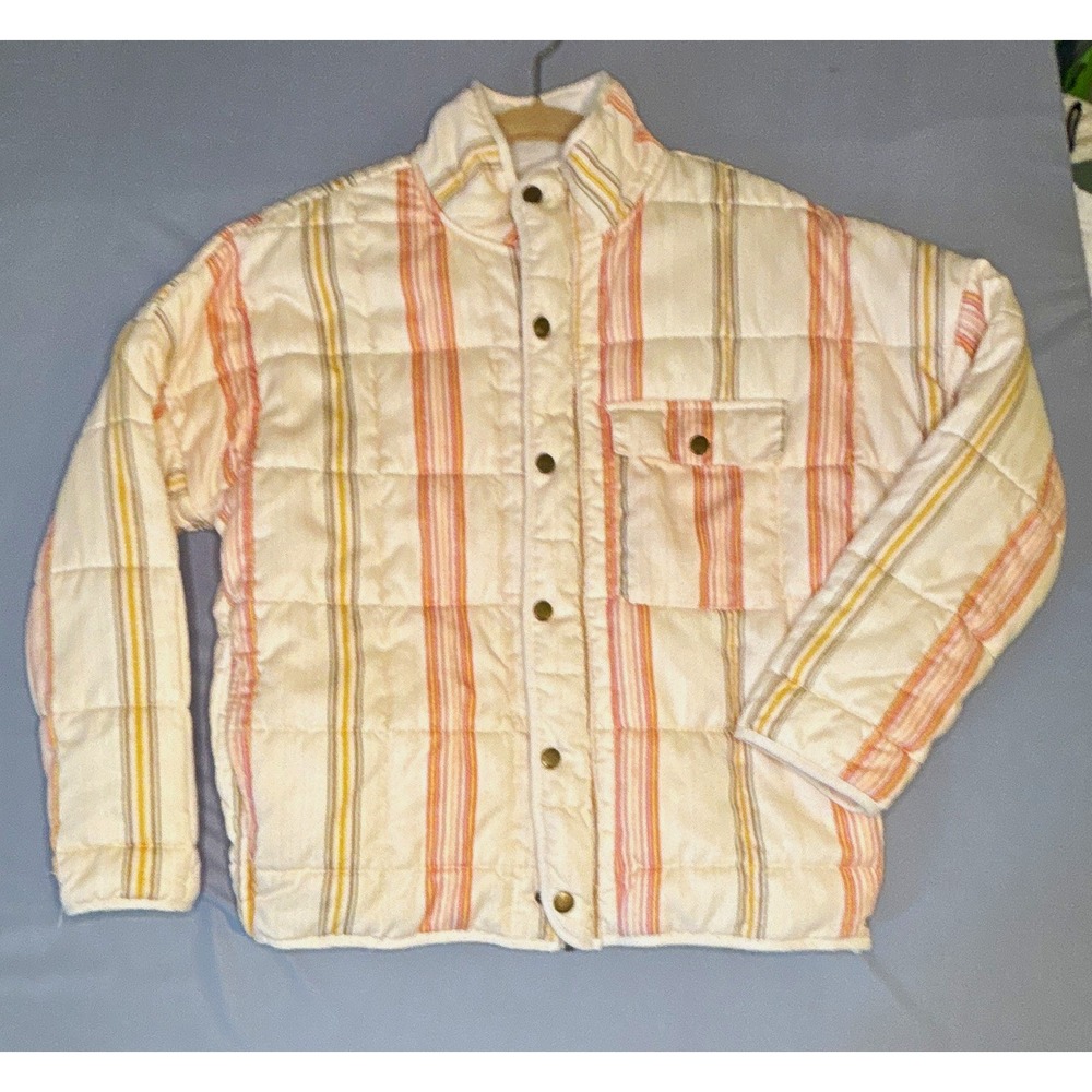 ONeill Women XS Quilted Stripe Jacket Pink Orange Yellow Lyocell Puffer Coat